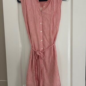 LOFT Reddish-Pink Sleeveless Sundress with V-Neck and Tie Front
